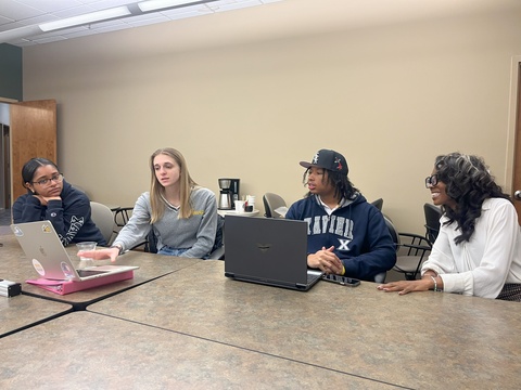 Student Partner Grace Escritt and Xavier Student Partners Gabrielle Clark, Christopher Saddler, Jr. and Nykara Brown, Assistant Director, Xavier Center for Teaching Excellence.